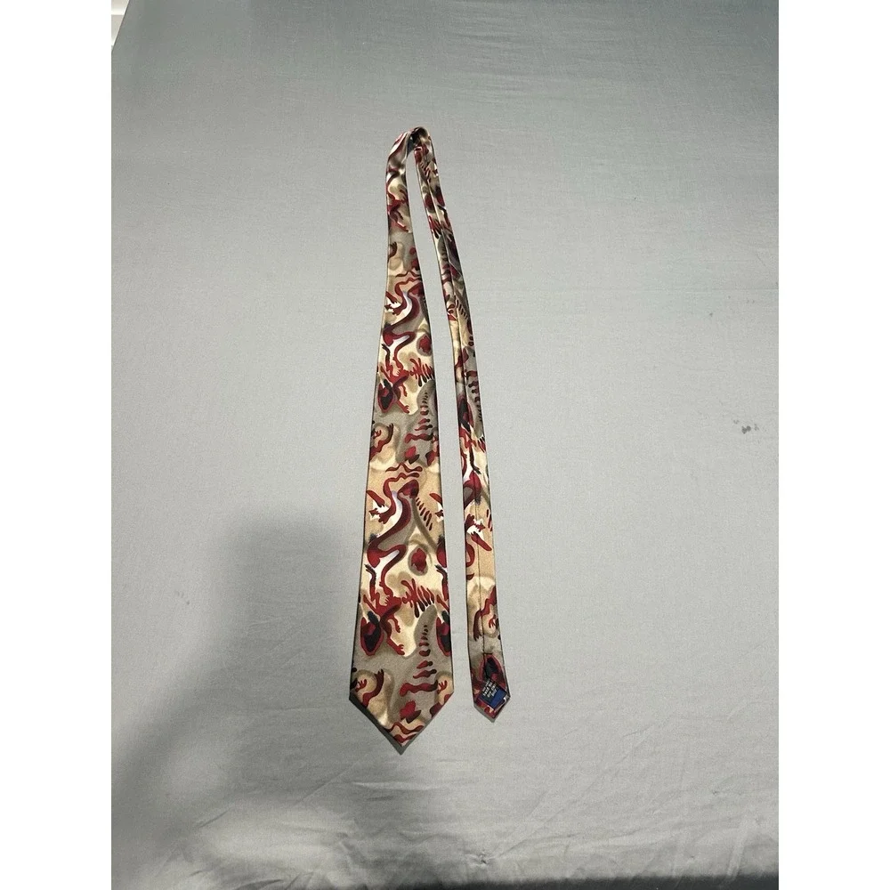 VTG Cocktail Colors Red/Gold Abstract Silk‎ Necktie